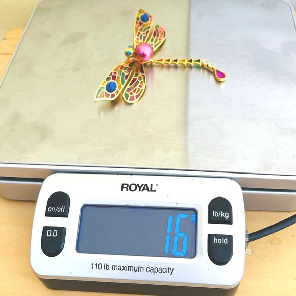 ⁣⁣⁣⁣Vtg Joan Rivers Stained Glass Pearl Dragonfly Brooch Articulated Tail Insect - Picture 7 of 7